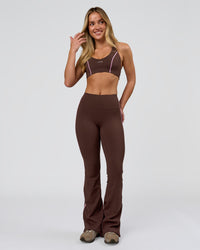 Woman wearing Stellar Sports Bra - Hot Chocolate-Pink Rose | Model:Issy | Size:XS | Thumbnail Index: 10