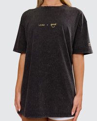 Woman wearing TGHF X LSKD 26 FLXCotton Oversized Tee - Black Washed | Model:Issy | Size:XS | Thumbnail Index: 3