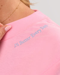 Woman wearing Values Manifesto Heavyweight Oversized Tee  - Pink Rose-Open Air | Model:Issy | Size:XS | Thumbnail Index: 16
