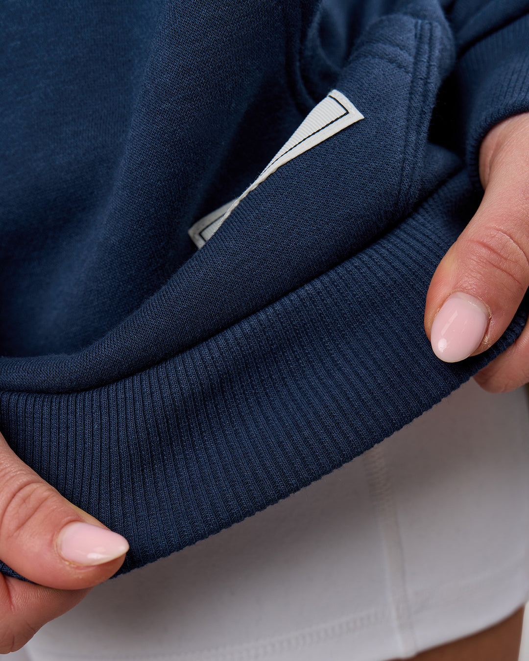 Woman wearing Varsity Boxy Hoodie - Future Navy-White | Model:Issy | Size:XS - view 20