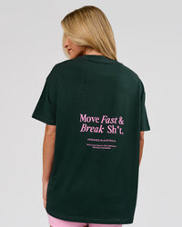 Woman wearing VS26 MFBS FLXCotton Oversize Tee - Midnight Green-Pink Rose | Model:Issy | Size:XS | Thumbnail Index: 2