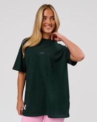 Woman wearing VS26 MFBS FLXCotton Oversize Tee - Midnight Green-Pink Rose | Model:Issy | Size:XS | Thumbnail Index: 8