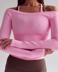 Woman wearing Bree Bardot Long Sleeve Top - Pink Rose | Model:Joanne | Size:XS | Thumbnail Index: 14