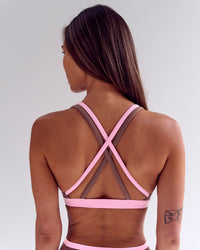Woman wearing Velocity Bralette Sports Bra - Cocoa Powder-Pink Rose | Model:Joanne | Size:XS | Thumbnail Index: 4