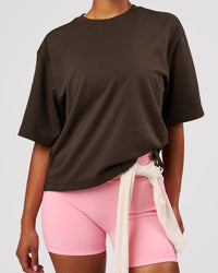 Woman wearing AfterDark ZeroCrease Cropped Tee - Ground Coffee | Model:Jordan | Size:XS | Thumbnail Index: 2