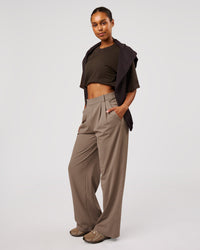 Woman wearing AfterDark ZeroCrease Cropped Tee - Ground Coffee | Model:Jordan | Size:XS | Thumbnail Index: 5