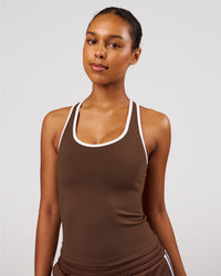 Woman wearing Flow Rep Scoop Neck Tank - Hot Chocolate-White | Model:Jordan | Size:XS | Thumbnail Index: 0