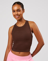 Woman wearing Go-To FLXCotton Rib Crop Tank - Hot Chocolate | Model:Jordan | Size:XS | Thumbnail Index: 0