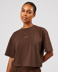 Woman wearing Go-To Heavyweight FlxCotton Skimmer Tee - Hot Chocolate-White | Model:Jordan | Size:XS | Thumbnail Index: 0