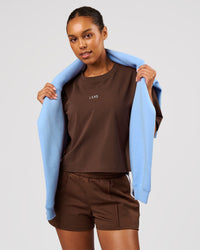 Woman wearing Go-To Heavyweight FlxCotton Skimmer Tee - Hot Chocolate-White | Model:Jordan | Size:XS | Thumbnail Index: 5