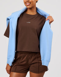 Woman wearing Go-To Heavyweight FlxCotton Skimmer Tee - Hot Chocolate-White | Model:Jordan | Size:XS | Thumbnail Index: 6