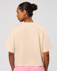 Woman wearing Go-To Heavyweight FlxCotton Skimmer Tee - Vanilla Bean-White | Model:Jordan | Size:XS | Thumbnail Index: 1