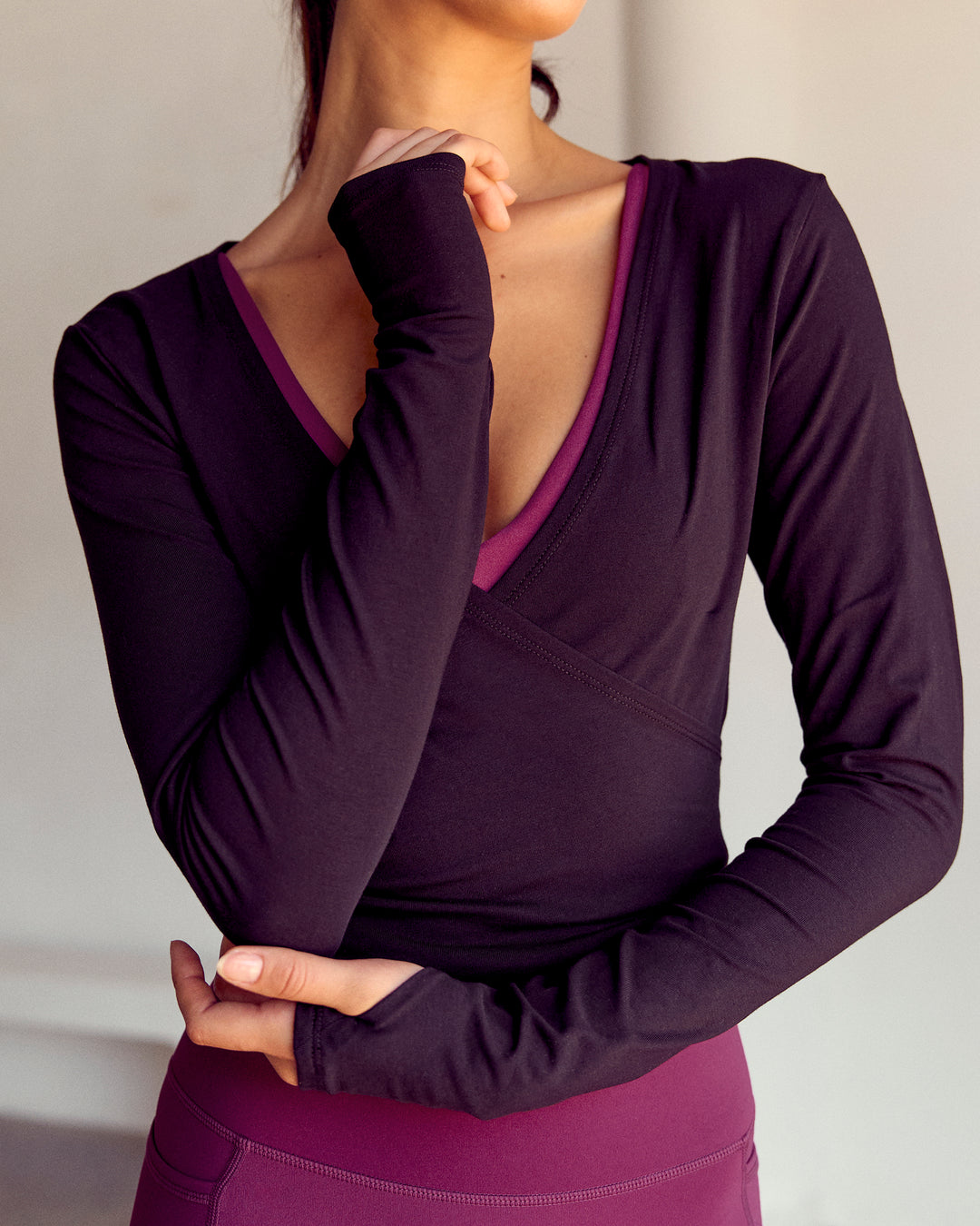 Woman wearing All Day Wrap FLXCotton Long Sleeve Top - Black | Model:Kenni | Size:XS - view 11