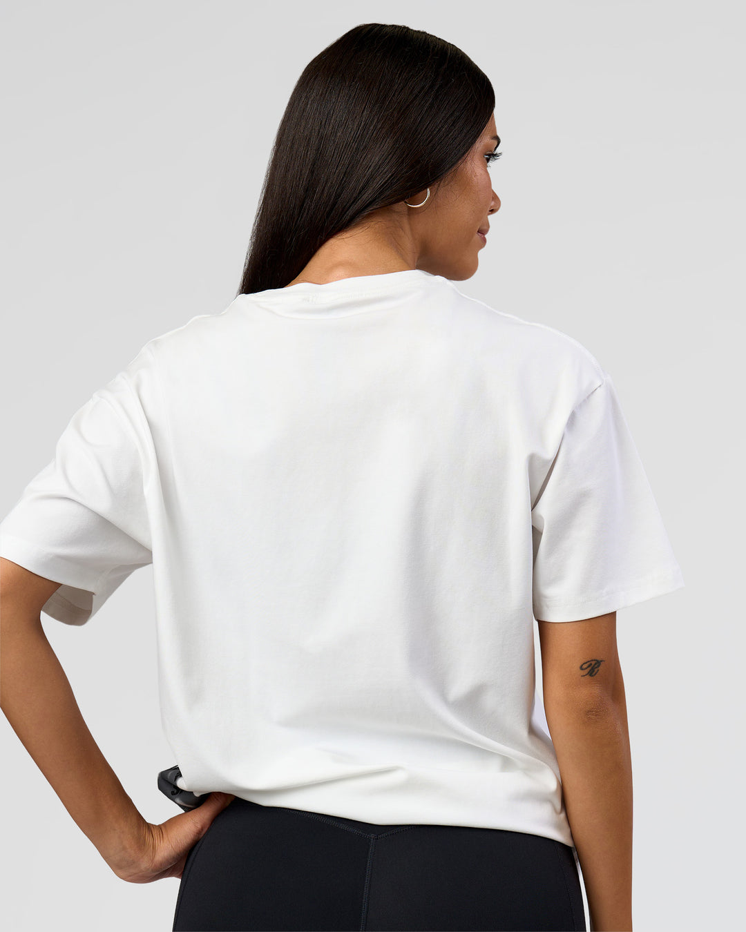 Woman wearing Clear Vision Heavyweight FLXCotton Oversized Tee - White-Black | Model:Rhiley | Size:XS - view 14