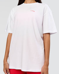 Woman wearing Dare To Think FLXCotton Tee Oversize - White-Scarlet | Model:Rhiley | Size:XS | Thumbnail Index: 5
