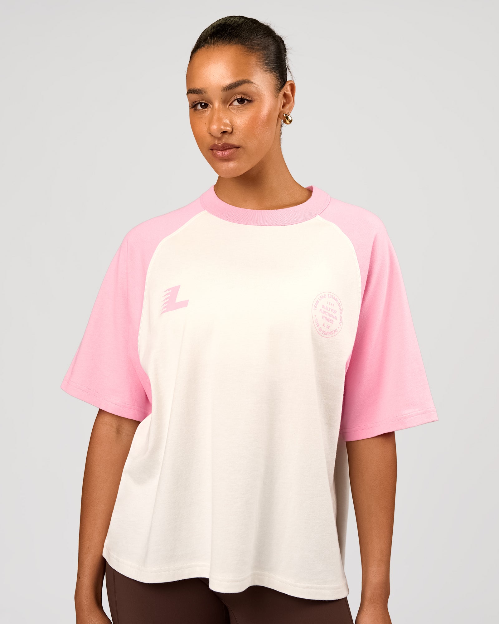 トップス Raglan logo tops pink Victory Heavyweight Boxed Raglan Tee - Off White-Pink Rose | LSKD