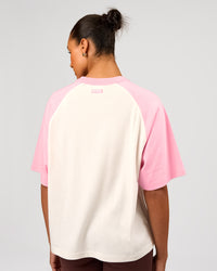 Woman wearing Victory Heavyweight Boxed Raglan Tee - Off White-Pink Rose | Model:Rosie | Size:XS | Thumbnail Index: 7
