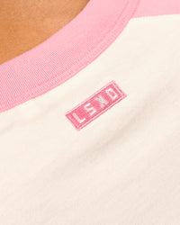 Woman wearing Victory Heavyweight Boxed Raglan Tee - Off White-Pink Rose | Model:Rosie | Size:XS | Thumbnail Index: 9