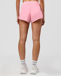 Woman wearing Accelerate 3" High-Rise Running Short - Pink Rose | Model:Taneisha | Size:XS