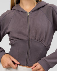 Woman wearing Bend Contour Silhouette Zip Through Hoodie - Duskstone | Model:Taneisha | Size:XS | Thumbnail Index: 2