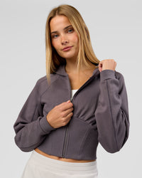 Woman wearing Bend Contour Silhouette Zip Through Hoodie - Duskstone | Model:Taneisha | Size:XS | Thumbnail Index: 6
