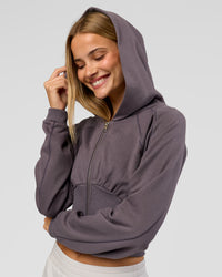 Woman wearing Bend Contour Silhouette Zip Through Hoodie - Duskstone | Model:Taneisha | Size:XS | Thumbnail Index: 8