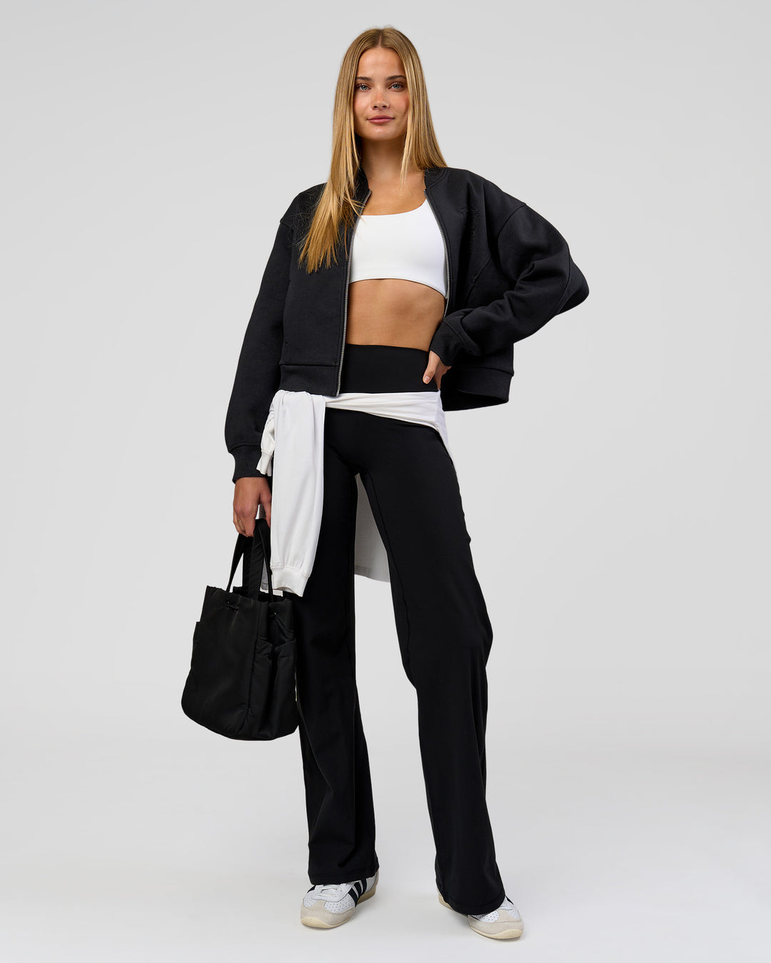 Woman wearing Bomber ZeroCrease Spacer Jacket - Black | Model:Taneisha | Size:XS - view 8