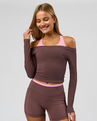 Woman wearing Bree Bardot Long Sleeve Top - Cocoa Powder | Model:Taneisha | Size:XS | Thumbnail Index: 9