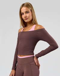 Woman wearing Bree Bardot Long Sleeve Top - Cocoa Powder | Model:Taneisha | Size:XS | Thumbnail Index: 6