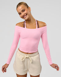 Woman wearing Bree Bardot Long Sleeve Top - Pink Rose | Model:Taneisha | Size:XS | Thumbnail Index: 12