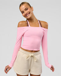 Woman wearing Bree Bardot Long Sleeve Top - Pink Rose | Model:Taneisha | Size:XS | Thumbnail Index: 2