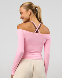 Woman wearing Bree Bardot Long Sleeve Top - Pink Rose | Model:Taneisha | Size:XS | Thumbnail Index: 15