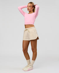 Woman wearing Bree Fleece Track Short - Vanilla Bean | Model:Taneisha | Size:XS | Thumbnail Index: 2