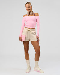 Woman wearing Bree Fleece Track Short - Vanilla Bean | Model:Taneisha | Size:XS | Thumbnail Index: 5