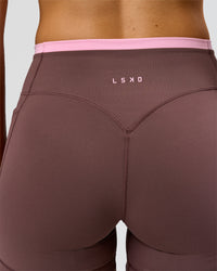 Woman wearing Bree Fusion High-Rise 4" Short Pockets - Cocoa Powder-Pink Rose | Model:Taneisha | Size:XS | Thumbnail Index: 6