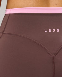 Woman wearing Bree Fusion High-Rise 6" Short Pockets - Cocoa Powder-Pink Rose | Model:Taneisha | Size:XS | Thumbnail Index: 13