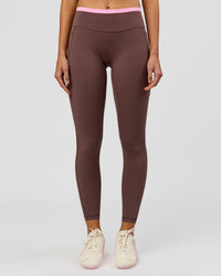 Woman wearing Bree Fusion High-Rise Full Length Legging Pockets - Cocoa Powder-Pink Rose | Model:Taneisha | Size:XS | Thumbnail Index: 9