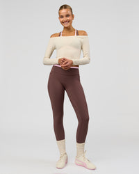 Woman wearing Bree Fusion High-Rise Full Length Legging Pockets - Cocoa Powder-Pink Rose | Model:Taneisha | Size:XS | Thumbnail Index: 5