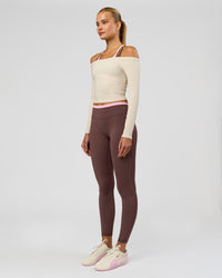 Woman wearing Bree Fusion High-Rise Full Length Legging Pockets - Cocoa Powder-Pink Rose | Model:Taneisha | Size:XS | Thumbnail Index: 12