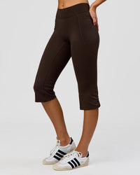 Woman wearing Deep V-Contour High-Rise Flared Capri - Ground Coffee | Model:Taneisha | Size:XS | Thumbnail Index: 2