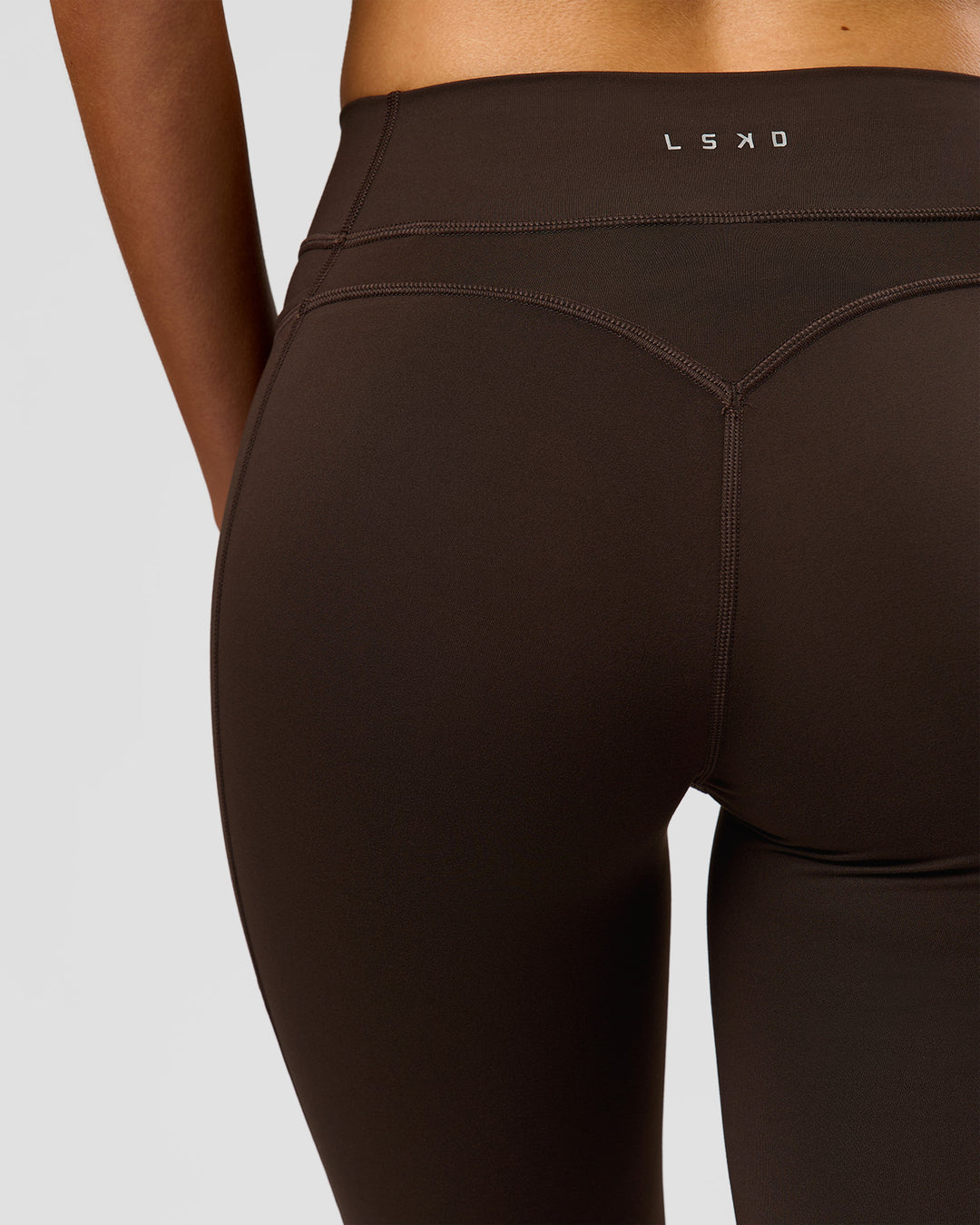 Woman wearing Deep V-Contour High-Rise Flared Capri - Ground Coffee | Model:Taneisha | Size:XS - view 11