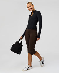 Woman wearing Deep V-Contour High-Rise Flared Capri - Ground Coffee | Model:Taneisha | Size:XS | Thumbnail Index: 13