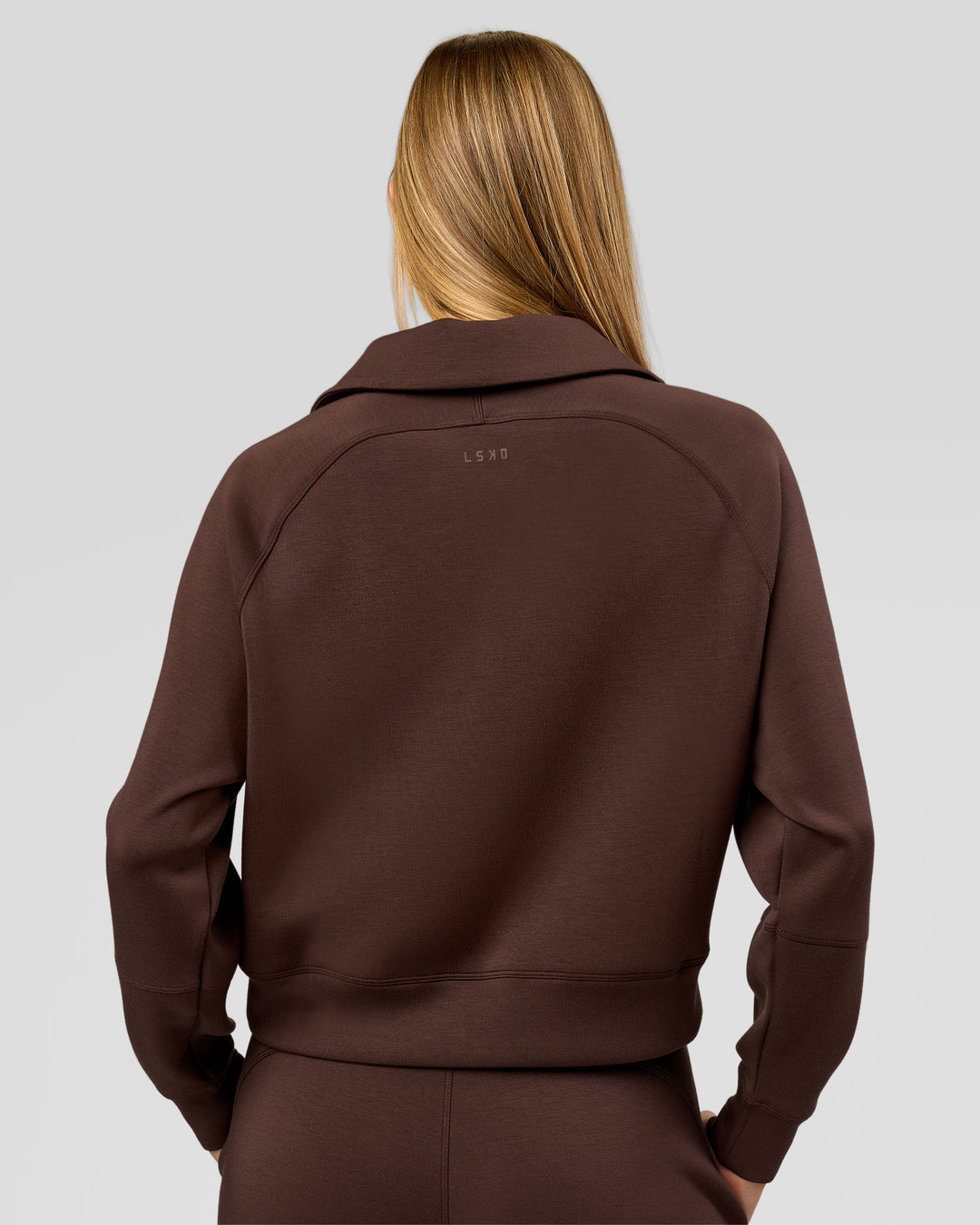 Woman wearing Elevate SoftTouch 1/2 Zip Sweater - Hot Chocolate | Model:Taneisha | Size:XS - view 5