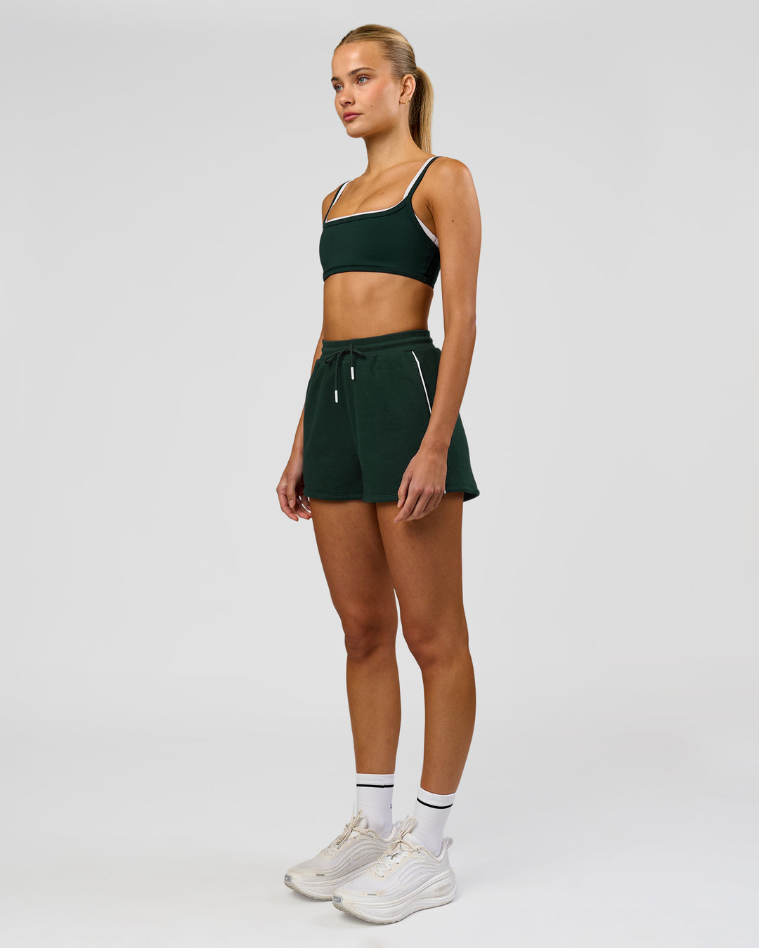 Woman wearing Fast Track Lounge Short - Midnight Green-White | Model:Taneisha | Size:XS - view 7