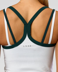 Woman wearing Flame Ribbed Regular Length Tank - White-Midnight Green | Model:Taneisha | Size:XS | Thumbnail Index: 7