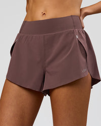 Woman wearing Pacer 3" Run Short - Cocoa Powder | Model:Taneisha | Size:XS | Thumbnail Index: 0