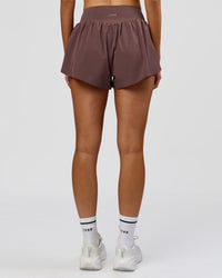 Woman wearing Pacer 3" Run Short - Cocoa Powder | Model:Taneisha | Size:XS | Thumbnail Index: 8
