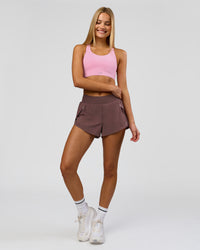 Woman wearing Pacer 3" Run Short - Cocoa Powder | Model:Taneisha | Size:XS | Thumbnail Index: 4
