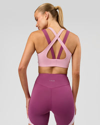 Woman wearing Stamina Layered Sports Bra - Boysenberry-Pink Rose | Model:Taneisha | Size:XS | Thumbnail Index: 5