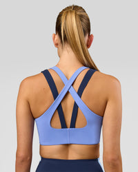 Woman wearing Stamina Layered Sports Bra - Future Navy-Bluebell | Model:Taneisha | Size:XS | Thumbnail Index: 3